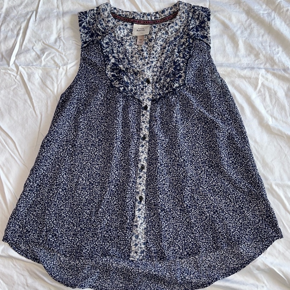 Sleeveless Navy Blue & White Top / Blouse - Knox Rose - Women’s XS